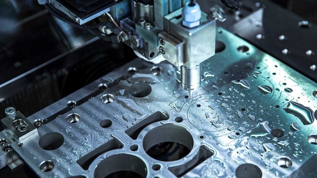 Close,up,cnc,milling/drilling,machine,working,process,on,metal,factory,industrial